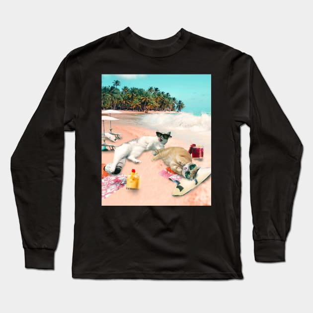 Funny Cat Beach Long Sleeve T-Shirt by Random Galaxy